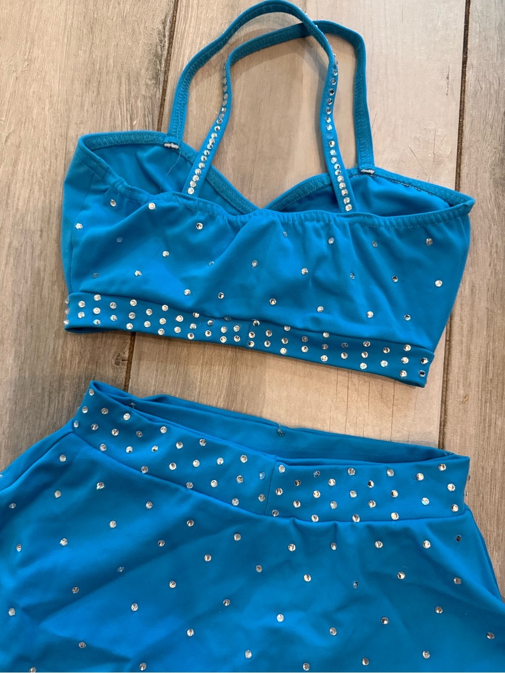 Girls Blue Dance Two-Piece Performance Set with Rhinestone Trim - Picture 4 of 6